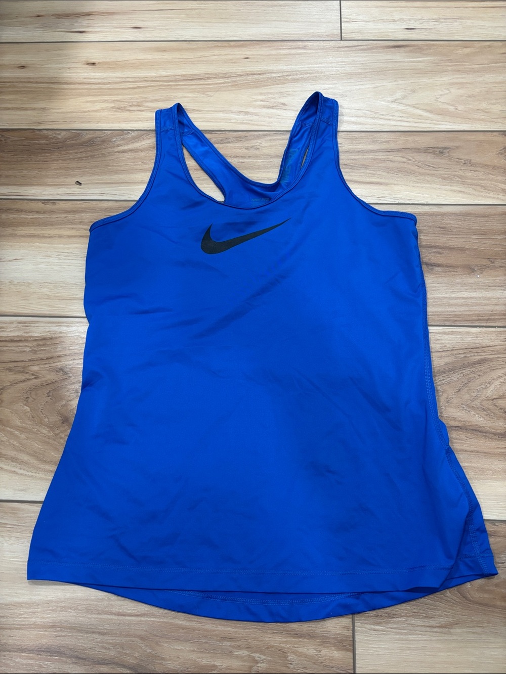 Nike Women’s Bright Blue Racerback Tank with Black Swoosh
